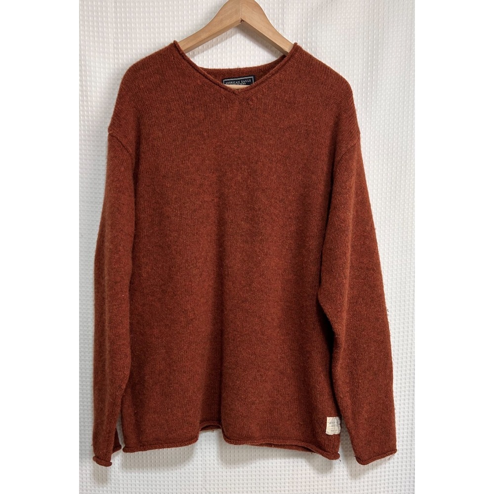 Vintage American Eagle Mens size‎ L 100% Shetland Wool weater Rust Orange g - Picture 12 of 12